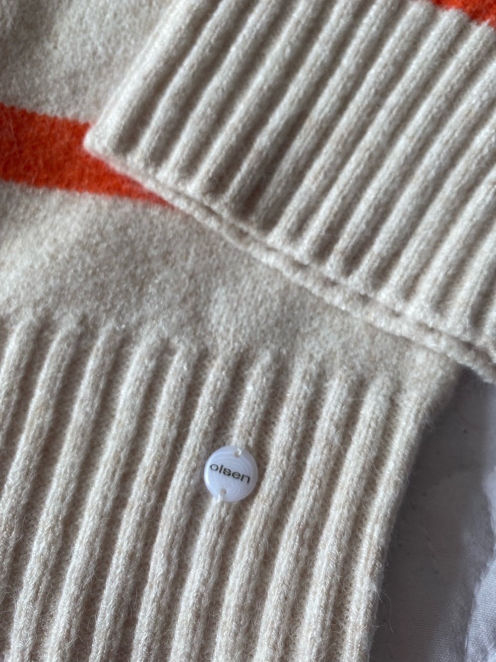 OLSEN “Henny” Striped Crewneck Sweater in Cream and Orange - Picture 3 of 6